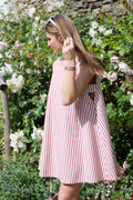 Robe courte évasée Isabella en coton biologique rayé rouge brique et écru