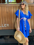 Robe Summer en lin bleu électrique portée de face Demoiselles Chéries