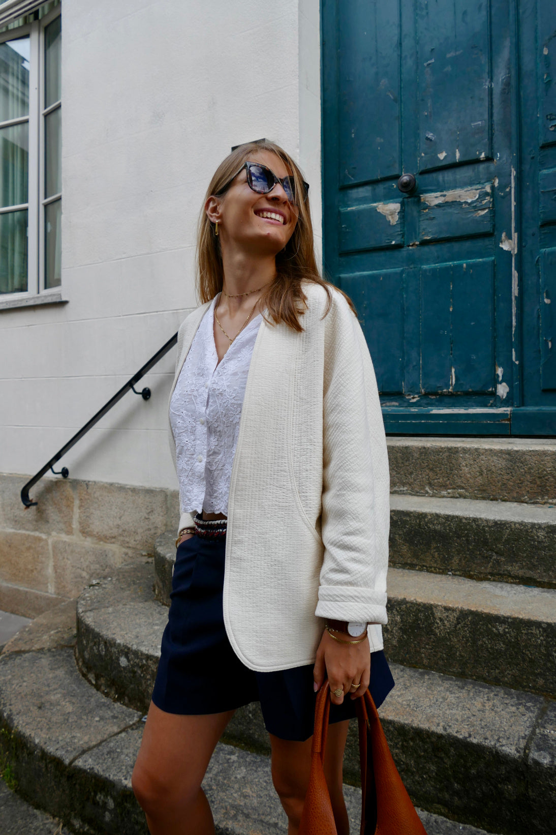 veste oversize  matelassée beige tenue femme chic